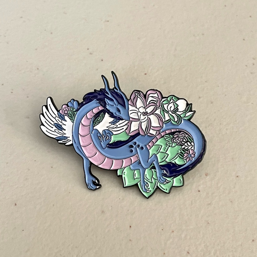 Dragon Pastel Flowers Enamel Pin
